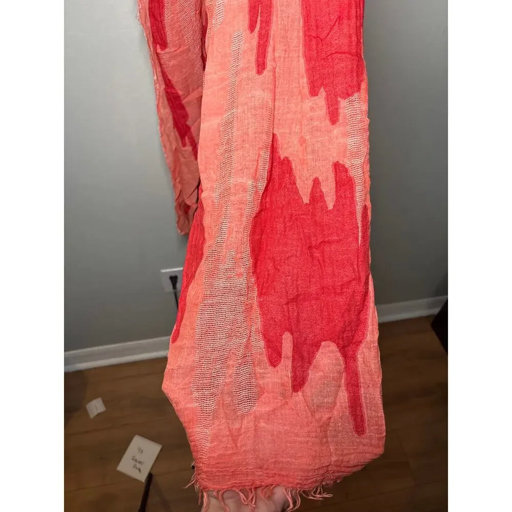 Eileen Fisher Gauze Scarf Lightweight Camo Abstract Peach Pink Rectangle Wrap